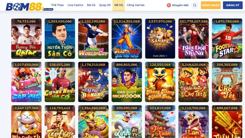 Kho slot game của BOM88 sở hữu hàng trăm tựa game