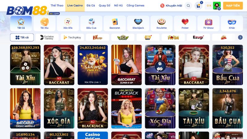 Live Casino BOM88 mang đến cảm giác chân thực