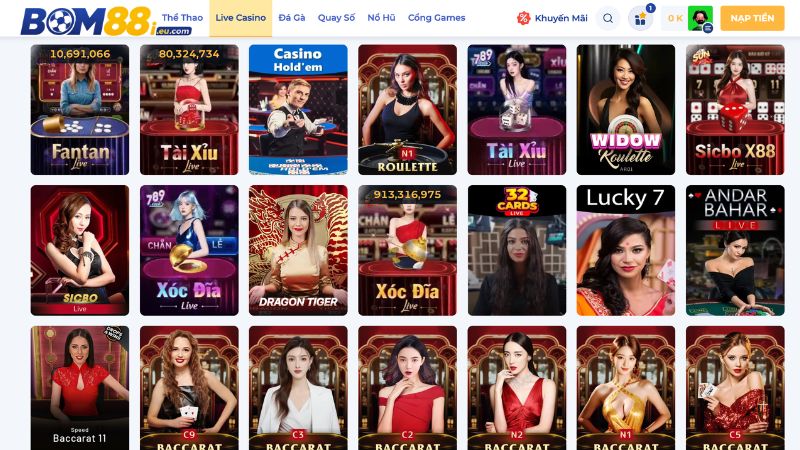 Live Casino BOM88 sở hữu trò chơi hấp dẫn