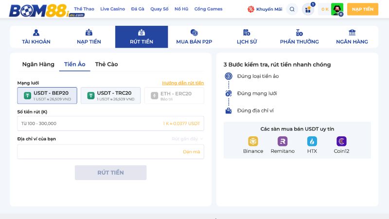 Rút tiền BOM88 là bước quan trọng để người chơi nhận thưởng
